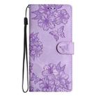 For iPhone 16 Plus Cherry Blossom Butterfly Skin Feel Embossed PU Phone Case(Purple) - 2