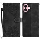 For iPhone 16 Plus Cherry Blossom Butterfly Skin Feel Embossed PU Phone Case(Black) - 1