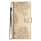 For iPhone 16 Plus Cherry Blossom Butterfly Skin Feel Embossed PU Phone Case(Gold) - 2