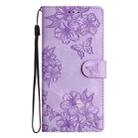 For iPhone 16 Pro Cherry Blossom Butterfly Skin Feel Embossed PU Phone Case(Purple) - 2