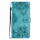 For iPhone 16 Pro Cherry Blossom Butterfly Skin Feel Embossed PU Phone Case(Green) - 2