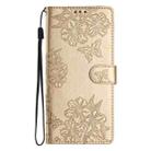 For iPhone 16 Pro Cherry Blossom Butterfly Skin Feel Embossed PU Phone Case(Gold) - 2