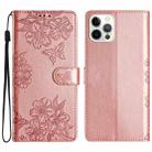 For iPhone 16 Pro Max Cherry Blossom Butterfly Skin Feel Embossed PU Phone Case(Rose Gold) - 1