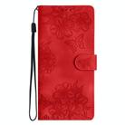 For iPhone 16e Cherry Blossom Butterfly Skin Feel Embossed PU Phone Case(Red) - 2