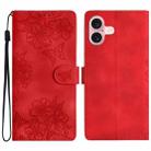For iPhone 17 Cherry Blossom Butterfly Skin Feel Embossed PU Phone Case(Red) - 1