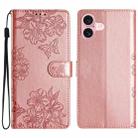 For iPhone 17 Cherry Blossom Butterfly Skin Feel Embossed PU Phone Case(Rose Gold) - 1