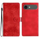 For iPhone 17 Air Cherry Blossom Butterfly Skin Feel Embossed PU Phone Case(Red) - 1