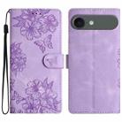 For iPhone 17 Air Cherry Blossom Butterfly Skin Feel Embossed PU Phone Case(Purple) - 1