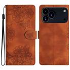 For iPhone 17 Pro Cherry Blossom Butterfly Skin Feel Embossed PU Phone Case(Brown) - 1
