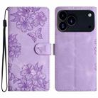 For iPhone 17 Pro Max Cherry Blossom Butterfly Skin Feel Embossed PU Phone Case(Purple) - 1