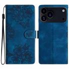 For iPhone 17 Pro Max Cherry Blossom Butterfly Skin Feel Embossed PU Phone Case(Blue) - 1
