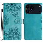 For iPhone 17 Pro Max Cherry Blossom Butterfly Skin Feel Embossed PU Phone Case(Green) - 1