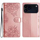 For iPhone 17 Pro Max Cherry Blossom Butterfly Skin Feel Embossed PU Phone Case(Rose Gold) - 1