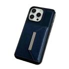 For iPhone 15 Pro Max Solid Color Metal Buckle Card Slots Bag Phone Case(Blue) - 2