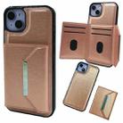 For iPhone 15 Plus Solid Color Metal Buckle Card Slots Bag Phone Case(Rose Gold) - 1