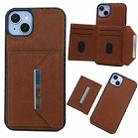 For iPhone 15 Solid Color Metal Buckle Card Slots Bag Phone Case(Brown) - 1