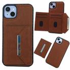 For iPhone 14 Plus Solid Color Metal Buckle Card Slots Bag Phone Case(Brown) - 1
