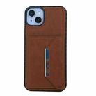 For iPhone 14 Plus Solid Color Metal Buckle Card Slots Bag Phone Case(Brown) - 2