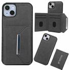 For iPhone 14 Plus Solid Color Metal Buckle Card Slots Bag Phone Case(Grey) - 1