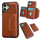 For iPhone 16 Plus Solid Color Metal Buckle Card Slots Bag Phone Case(Brown) - 1