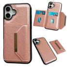 For iPhone 16 Plus Solid Color Metal Buckle Card Slots Bag Phone Case(Rose Gold) - 1