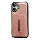 For iPhone 16 Plus Solid Color Metal Buckle Card Slots Bag Phone Case(Rose Gold) - 2