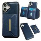 For iPhone 16 Solid Color Metal Buckle Card Slots Bag Phone Case(Blue) - 1