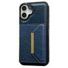 For iPhone 16 Solid Color Metal Buckle Card Slots Bag Phone Case(Blue) - 2