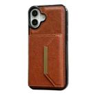 For iPhone 16 Solid Color Metal Buckle Card Slots Bag Phone Case(Brown) - 2