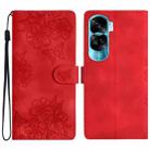 For Honor 90 Lite 5G Cherry Blossom Butterfly Skin Feel Embossed PU Phone Case(Red) - 1