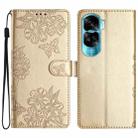 For Honor 90 Lite 5G Cherry Blossom Butterfly Skin Feel Embossed PU Phone Case(Gold) - 1