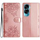 For Honor 90 Lite 5G Cherry Blossom Butterfly Skin Feel Embossed PU Phone Case(Rose Gold) - 1