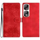 For Honor 90 Pro 5G Cherry Blossom Butterfly Skin Feel Embossed PU Phone Case(Red) - 1