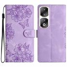 For Honor 90 Pro 5G Cherry Blossom Butterfly Skin Feel Embossed PU Phone Case(Purple) - 1