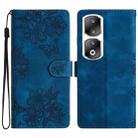 For Honor 90 Pro 5G Cherry Blossom Butterfly Skin Feel Embossed PU Phone Case(Blue) - 1