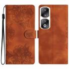 For Honor 90 Pro 5G Cherry Blossom Butterfly Skin Feel Embossed PU Phone Case(Brown) - 1