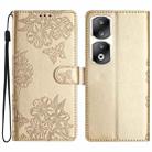 For Honor 90 Pro 5G Cherry Blossom Butterfly Skin Feel Embossed PU Phone Case(Gold) - 1