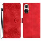 For Honor 50 Cherry Blossom Butterfly Skin Feel Embossed PU Phone Case(Red) - 1