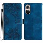 For Honor 50 Cherry Blossom Butterfly Skin Feel Embossed PU Phone Case(Blue) - 1