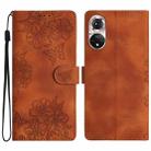 For Honor 50 Cherry Blossom Butterfly Skin Feel Embossed PU Phone Case(Brown) - 1