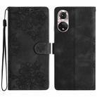 For Honor 50 Cherry Blossom Butterfly Skin Feel Embossed PU Phone Case(Black) - 1