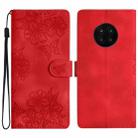 For Honor 50 Lite Cherry Blossom Butterfly Skin Feel Embossed PU Phone Case(Red) - 1