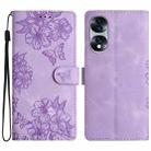 For Honor 70 Cherry Blossom Butterfly Skin Feel Embossed PU Phone Case(Purple) - 1
