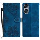 For Honor 70 Cherry Blossom Butterfly Skin Feel Embossed PU Phone Case(Blue) - 1