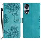 For Honor 70 Cherry Blossom Butterfly Skin Feel Embossed PU Phone Case(Green) - 1