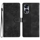 For Honor 70 Cherry Blossom Butterfly Skin Feel Embossed PU Phone Case(Black) - 1