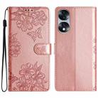 For Honor 70 Cherry Blossom Butterfly Skin Feel Embossed PU Phone Case(Rose Gold) - 1