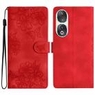 For Honor 90 Cherry Blossom Butterfly Skin Feel Embossed PU Phone Case(Red) - 1