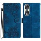 For Honor 90 Cherry Blossom Butterfly Skin Feel Embossed PU Phone Case(Blue) - 1