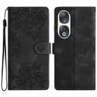 For Honor 90 Cherry Blossom Butterfly Skin Feel Embossed PU Phone Case(Black) - 1